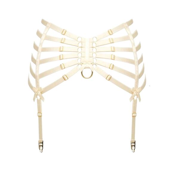 Bordelle Women's Large Signature Cream Gold Webbed Suspender Belt - Picture 3 of 8